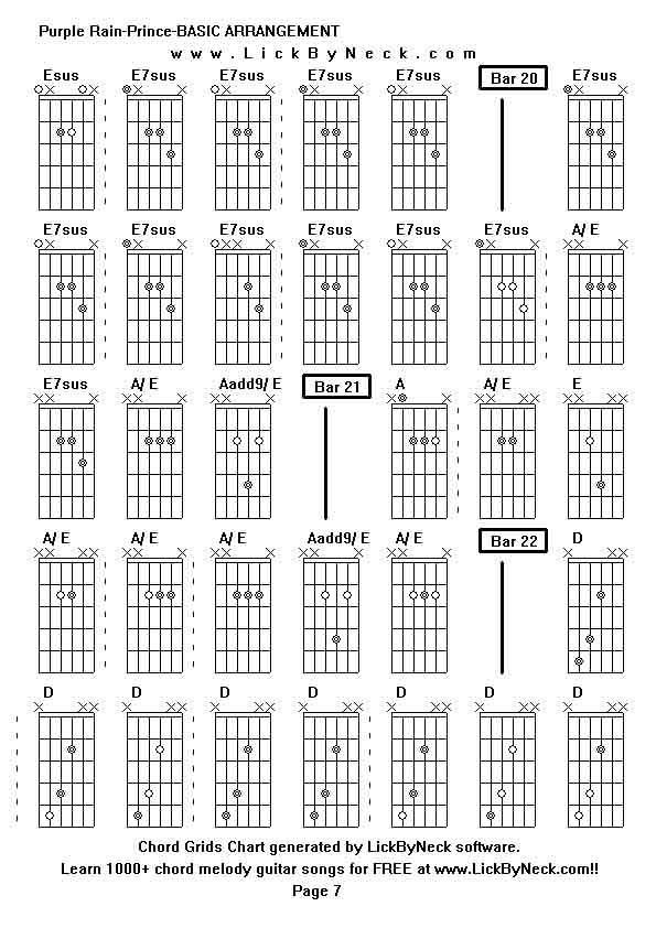 Chord Grids Chart of chord melody fingerstyle guitar song-Purple Rain-Prince-BASIC ARRANGEMENT,generated by LickByNeck software.